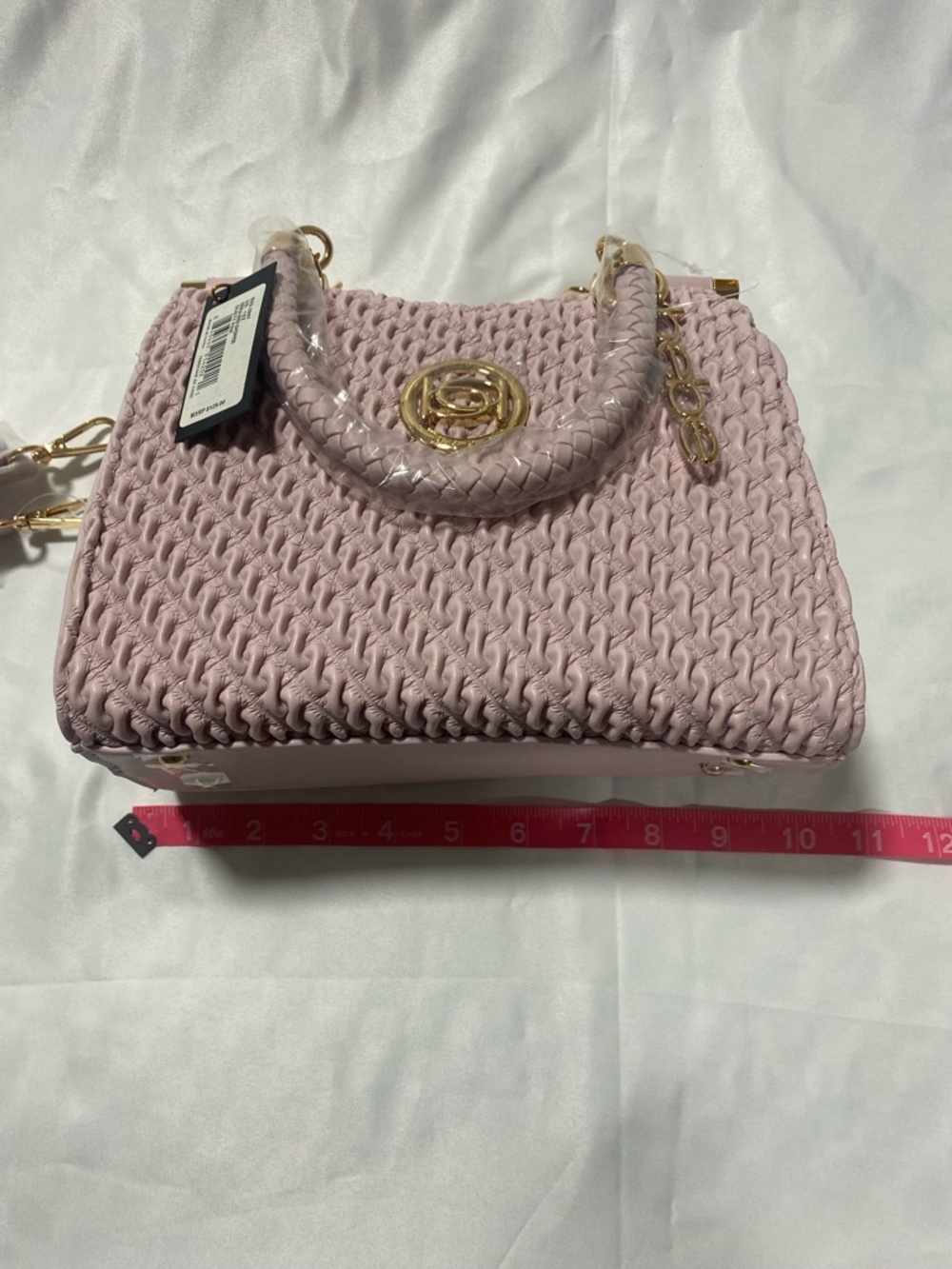 2B Bebe Pale Pink Woven Satchel with Gold Hardware - Picture 8 of 8
